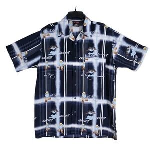 Vtg Y2K Lil' Thug Club Shirt Mens M Blue White AOP Graphics SS Shortee Hip Hop